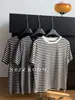 Camiseta de Manga Corta a Rayas Color Block de Lyocell Tencel para Mujer, Camiseta Casual Holgada de Cuello Redondo, Camiseta Básica de Moda, Primavera/Verano 2026