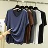 Camiseta base de color sólido ligera para primavera/verano, camiseta casual de talla grande, holgada, para mujer, nueva ropa de casa, estilo coreano, cuello en V