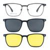 2266 Gafas de Sol Negras de Media Montura con Visión Nocturna Gafas Magnéticas Clip para Ciclismo Montura Cuadrada Miopía Negocios Set Polarizado