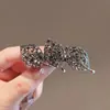 Clipe de bico de pato com folhas de diamante preto completo, clipe de franja elegante, clipe lateral, rede vermelha, cartão de cabelo, joias de cabeça da moda simples para mulheres