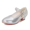 Zapatos de Piel Brillantes de Princesa para Niños, Zapatos de Presentación para Estudiantes, Zapatos de Pasarela para Niñas, Tacones Altos para Niñas Pequeñas al por Mayor