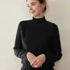 Suéter de Cashmere com Gola Alta Meia para Mulheres 2025 Outono e Inverno Novo Pulôver Solto Suéter de Cashmere Quente Tricotado com Base de Suéter