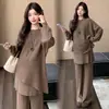 Nueva colección otoño/invierno 2026: conjunto de punto de maternidad con mangas murciélago y falda de retazos, estilo coreano, corte relajado y holgado