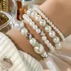Pulsera Cruzada de Estilo Ins Europeo y Americano, Simple y Versátil, con Forma de Corazón y Luna Creciente, Pulsera de Perlas Artificiales en Capas de Moda
