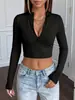 Camiseta versátil de manga larga con cremallera y medio cuello, corta, ajustada, popular en Europa y América, para mujer, venta caliente, sitio independiente de Amazon transfronterizo