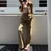 Foto real dos novos calças de trabalho americanas retrô de corte solto para mulheres, outono de 2026, calças jeans de perna larga retas de alta qualidade