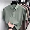 Camiseta de Manga Corta para Hombre 2026 Verano Nuevo Estilo Estilo Papá Cuello Campana Delgado Casual Seda Helada Camisa Polo Top de Media Manga