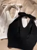 Top Camisola Sexy Hottie de Belleza Azul Lago Espalda Descubierta para Mujer, Top Corto de Punto con Cuello de Corbata de Verano de Isla Tailandesa