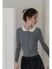 Suéter Corto de Punto Cableado Ajustado con Cuello de Muñeca EGGKA para Mujer, Cárdigan de Otoño, Top Elegante y Adelgazante de Manga Larga
