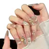 Taiwu Original [Cristal Diamante Dourado Escarlate] Gradiente Rosa Nude Diamante Dourado Unhas Usáveis Feitas à Mão Luxo Leve Diamante Cintilante Peças de Nail Art Avançadas