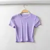 Nuevo top corto de cintura alta para verano, camiseta sexy de canalé con cuello redondo, camiseta básica ajustada, top de manga corta para mujer
