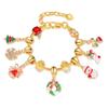Pulseira Dourada com Contas de Natal DIY Pingente Papai Noel Floco de Neve Veado Pulseira Desenho Animado Presente de Feriado