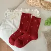 Calcetines para Mujer en Otoño e Invierno Calientes Rojos de Lana Calcetines de Mujer Calcetines de Media Caña con Lazo Lindos de Dibujos Animados Calcetines de Año Nuevo Medias