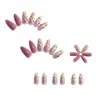 Uñas Vestibles Florales Pastorales de Primavera Larga Almendra Color Pasta de Frijol Nude Flor Silvestre Uñas Postizas Manicura Suave para el Trabajo