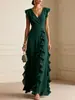 Ropa de Mujer Europea y Americana 2026, Sitio Web Independiente Amazon, Color Sólido, Plisado, Manga Corta, Vestido de Cuello en V, Vestido de Gasa