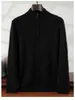 Suéter de Caxemira com Zíper Meio Alto para Homens, Outono e Inverno, Caxemira Grossa, Base de Moda Casual para Jovens e Adultos
