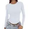 2026 Amazon nueva camiseta básica versátil de manga larga con cuello redondo, corte ajustado, estilo europeo y americano, para primavera y otoño, color liso, corte ajustado para mujer