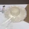 Novo Chapéu de Palha com Franjas de Renda Doce para Mulheres, Chapéu de Palha de Aba Larga com Proteção Solar de Verão, Chapéu de Sol para Fotos na Praia de Férias