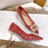 Zapatos de Tacón Alto con Punta de Dedo para Mujer de Celebridad de Internet Perla Nuevos para Primavera y Verano 2025 Zapatos de Boda Zapatos de Novia