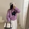Estilo Outono e Inverno Design Floral Tricô de Lã Gola Redonda Manga Longa Top Feminino Redutor de Idade Versátil Casual Tendência em Tricô