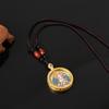 Colgante Caja Gawu Thangka del Tíbet Aleación Chapado en Oro Redondo Doble Cara Impresión de Moda Collar con Cadena de Ágata