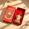Chaveiro do Ano da Ovelha da Sorte, Ovelha Bordada Estilo Chinês com Pingente Dourado, Presente de Fortuna de Ano Novo, Brinde para Reunião Anual da Empresa