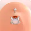 Amazon Transfronterizo Nueva Moda Gatito Incrustado Oval Diamante Mocha Cuerpo de Acero Inoxidable Joyería para Piercing Anillo para el Ombligo