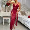 Camisola Longa Sexy Decote V Fenda Leve Tamanho Plus Novo Estilo Charmoso Camisola Feminina Transparente Fornecimento Transfronteiriço