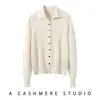 Novo cardigã de malha feminino de manga longa com botões coloridos, simples e estiloso, 100% cashmere, com lapela, versátil para o trabalho