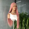 Amazon Cross-border Nova Moda Europeia e Americana Peruca Rosa Longa Lisa Estilo Front Lace Cobertura Total da Cabeça