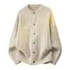 Casaco Cardigan de Tricô Trançado Gola Redonda 2026 Inverno Novo Estilo Coreano Masculino Solto Cor Sólida Top Tricô Tendência