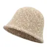 Chapéu bucket de malha com listras verticais em fio mesclado com bolinhas, novo estilo, para mulheres, outono e inverno, aba simples dobrada, versátil e amigo da pele