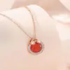 Colar S925 Prata Esterlina Ágata Vermelha Saco da Sorte Ruyi para Mulheres, Pingente Estilo Retro Chinês Novo com Design Geométrico Corrente para Clavícula