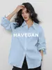 Camisa Solta de Linho Havegan/100 para Mulheres, Estilo Preguiçoso, Toque de Luxo, Temperamento Relaxado, Blusa de Proteção Solar