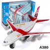 Caja color Pohe metal avión A380 modelo simulación aerolínea acústico-óptico juguetes para niños adornos de colección transfronterizo
