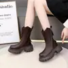 Botas Martin de suela gruesa para mujer estilo británico Otoño/Invierno 2026 nuevas ligeras suela suave media pantorrilla con forro de terciopelo cálidas adelgazantes botas de algodón