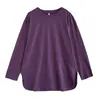 Foto real de la nueva camiseta holgada de color liso con cuello redondo para otoño e invierno, top de manga larga talla grande con abertura en el bajo para mujer