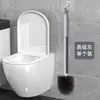 Cepillo para limpiar inodoros para uso doméstico, cepillo para inodoro de baño sin puntos ciegos, con base, mango largo, ecológico