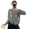 Estilo Coreano Primavera e Outono Novo Renda Tridimensional Indústria Pesada Laço Combinando com Tudo Suave Doce Estilo Cardigã de Tricô Suéter de Gola Redonda