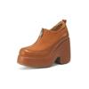 10.5cm Zapatos Planos Elegantes de Plataforma Impermeables de Tacón Ultra Alto Estilo Coreano de Moda Versátiles Suela Gruesa Tacón Grueso Mocasines con Cremallera Delantera