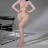 Lencería Sexy Transparente Calada de una Pieza, Estilo Europeo y Americano Ajustada de Malla Roja Transparente con Mangas Largas, Transfronterizo