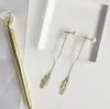 Brincos longos de pena, folha e pérola europeus e americanos, novos, personalizados, brincos femininos, atacado