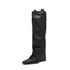 Botas de Cano Alto de Salto Alto Estilo Chuyuji Wasteland para Mulheres, Botas Longas Pretas, Botas de Cano Único Primavera/Verão, Salto Grosso Bico Fino Botas de Equitação