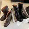 Botines para mujer, nuevos botines de motocicleta con hebilla para otoño e invierno, botas de jinete, botas Martin de suela gruesa para aumentar la altura, botas de cowboy western