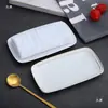 Phnom Penh Plato de Cerámica para Toallas Plato para Jabón Blanco Ovalado Rectangular Soporte para Toallas Bandeja para Toallas Húmedas para el Hogar