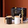 Caneca com Cabo de Madeira com Tampa de Madeira Colher Simples Cerâmica para Escritório Caixa de Presente Caneca de Casal Logotipo Imprimível