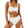Nuevo Traje de Baño Dividido Bikini de Comercio Exterior Europeo y Americano Triángulo Alto Color Sólido Simple Amazon Transfronterizo Traje de Baño para Vacaciones