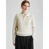 Polo de punto de ochos retro gris, estilo francés, sofisticado. Un suéter casual y elegante para mujer, perfecto para otoño e invierno, adecuado tanto para el uso diario como para la oficina.