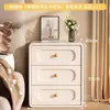Mesita de noche de madera maciza color crema con tres cajones, modelo nuevo, piel, lujo ligero, pequeño mueble de almacenamiento para dormitorio del hogar