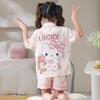 Pijama fino de seda helada de verano para niñas, conjunto de dos piezas de manga corta y pantalones cortos para niños de talla mediana y grande, ropa de casa con estampado de dibujos animados